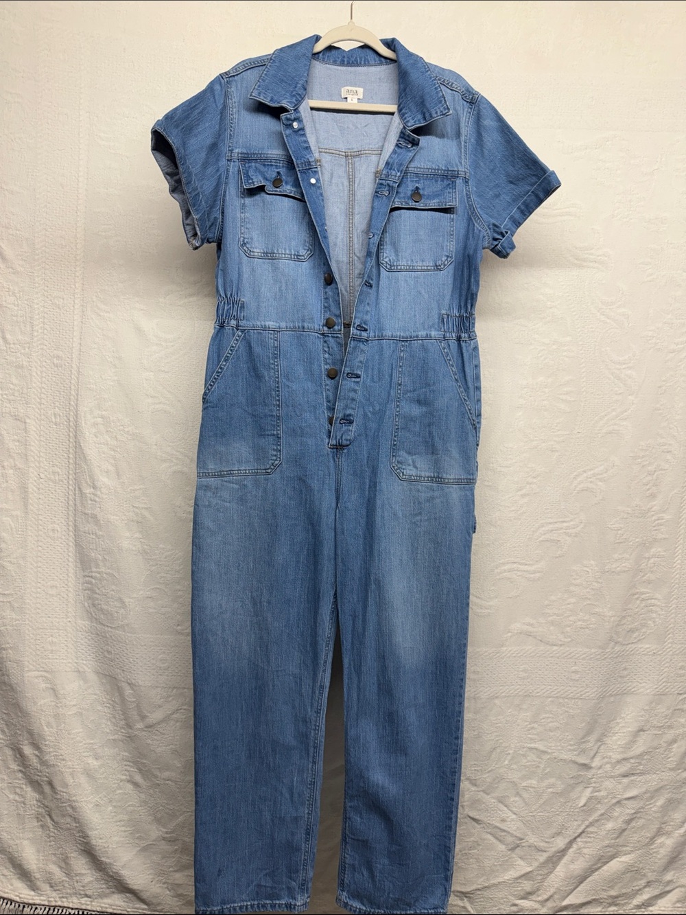 a.n.a Light Blue Denim Short Sleeve Jumpsuit